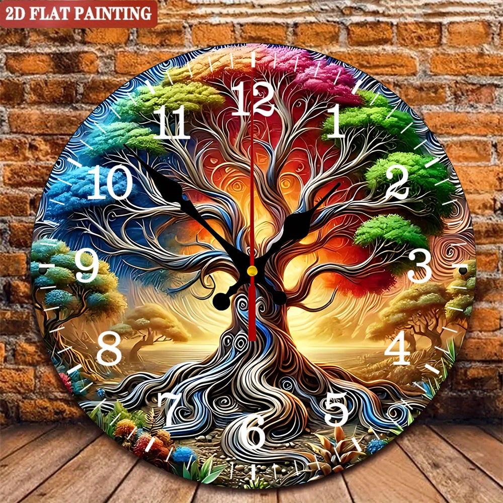 

Colorful Tree Wall Clock. Fantasy forest design for home, office or living room. A unique gift.