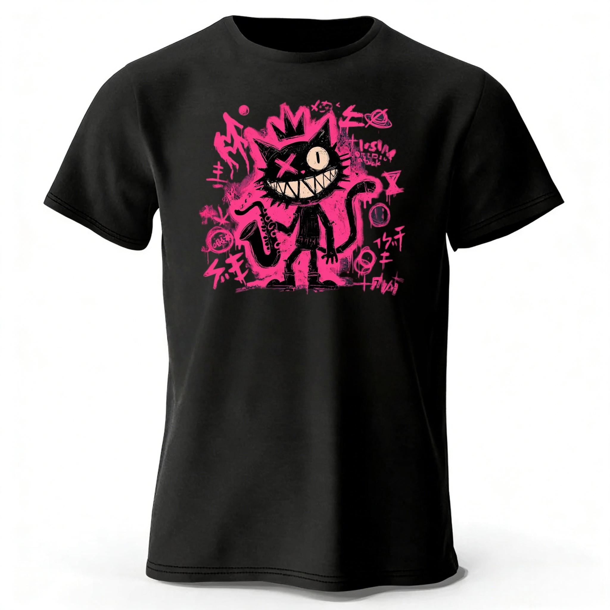 

Summer Street Graffiti Hip Hop Style Cotton T-shirt Men Loose Large Breathable Sports Short Sleeves Top XL чорний