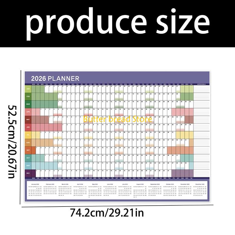 W89C 2026 Wall Calendar Planner 2026 Full Year to View Calendar Wall Yearly Planner Family Home Organiser for Daily Planning