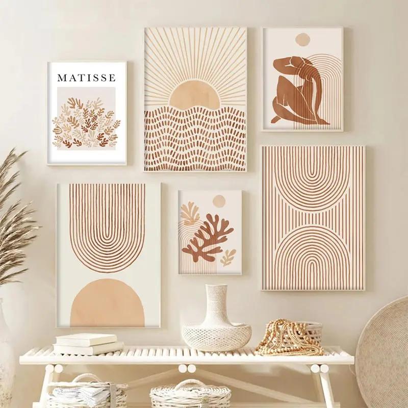 Boho Wandposter Abstrakte Figuren Korallenlinien Malerei Beige Matisse Wand Kunstdrucke Nordische Wandbilder Wohnzimmer Wohnkultur
