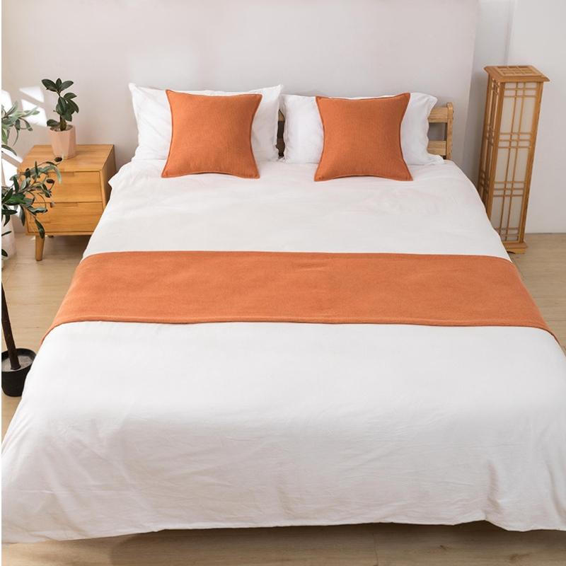Orange Waffle Bed Flag Simple and Pure Color Bed Decoration Hotel Bedroom Dustproof Cloth Home Textile Bedding Bed Runner Matching Color Throw Pillow