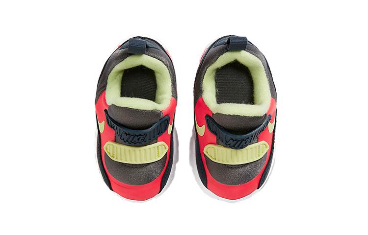 Nike Air Max 90 Synthetic Leather Low Top Running Shoes Black Red Infant And Toddler 881924-023