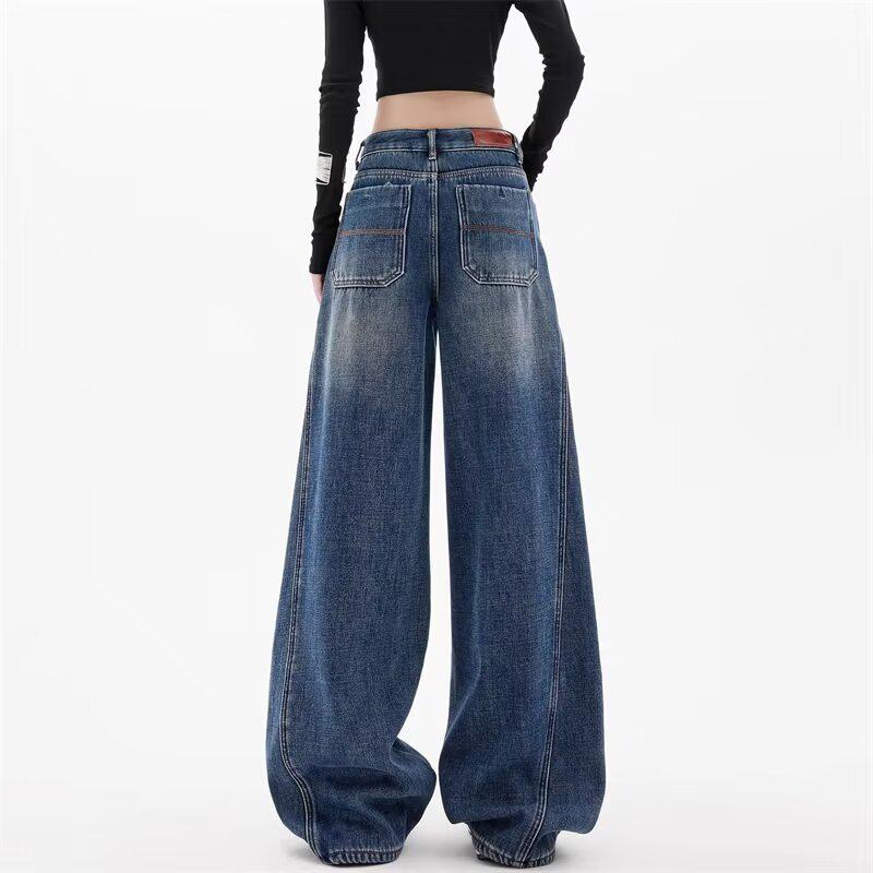 Retro Women's Ripped Wide-Leg Scimitar Jeans - Early Spring Slimming Floor-Length Pants