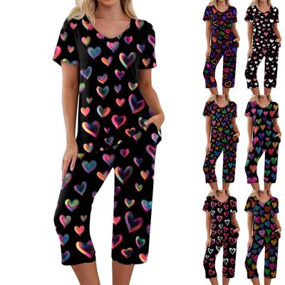 2 Piece Sets For Women Short Sleeve Top And Pants With Pockets Workout Soft  Print Sets