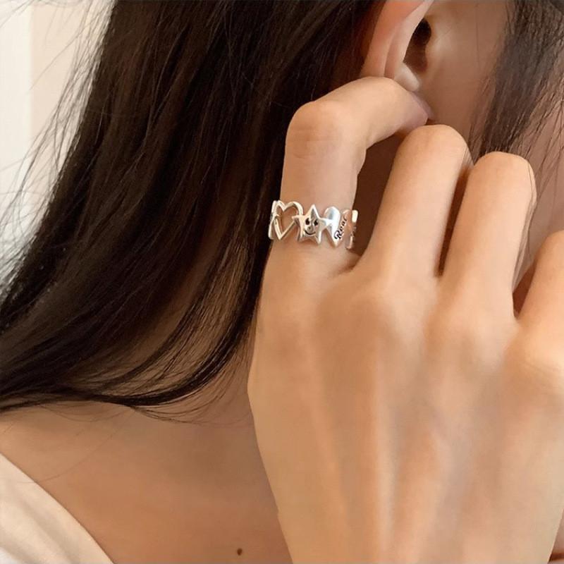 Trendy Geometric Open Adjustable Ring For Women Featuring Charming Star Motif