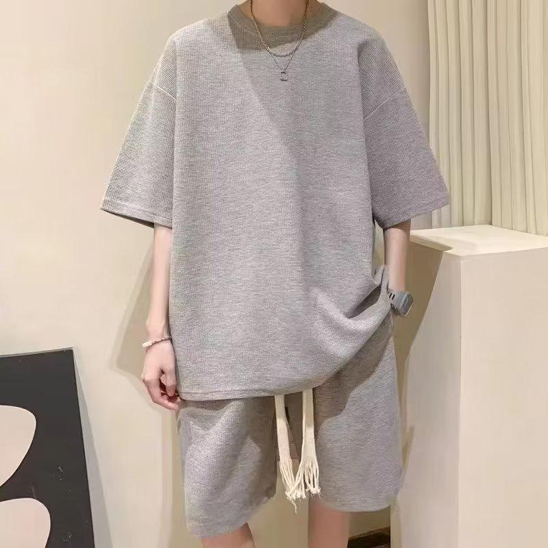 

Teen Boys Trendy Waffle Knit Summer Sports Set - Shorts & Short Sleeve T-shirt 5XL сірий колір