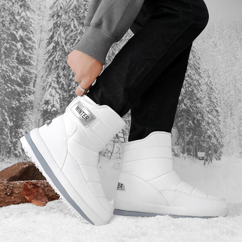 Winter Fleece Thickened Warm Men's Snow Boots Outdoor Couple Boots White