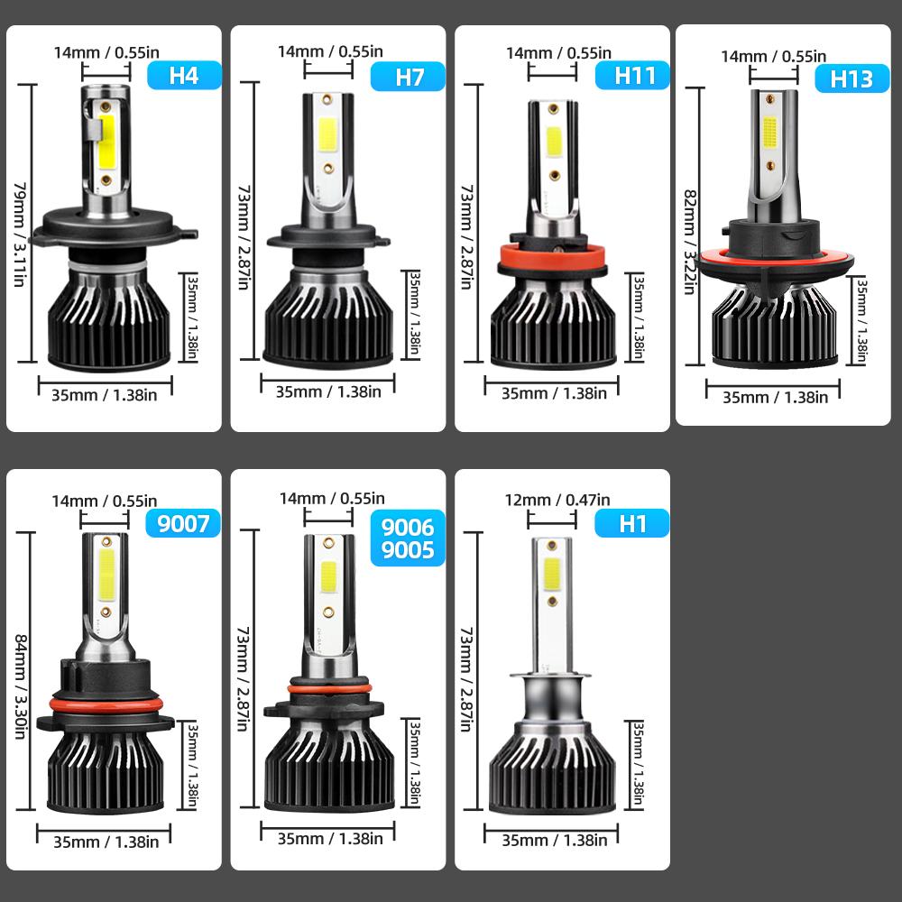 H7 9005/HB3 9006/HB4 H1 H4 H11 H13 9004 9007 High Low Beam Lamps More Than 40000LM +600% Brightness Double Side COB Chips