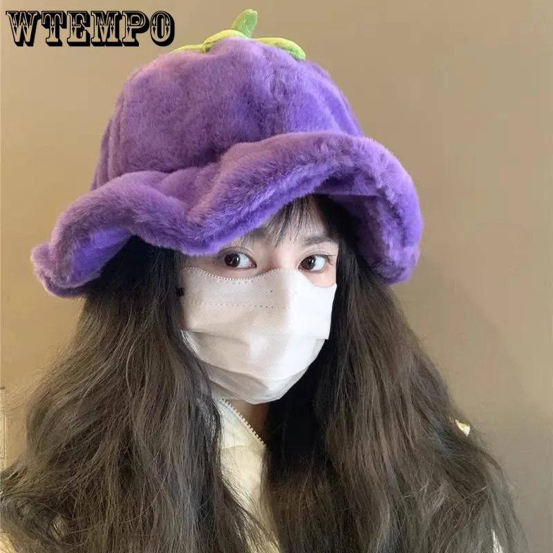 WTEMPO Creative Casual Versatile Plush Hats Retro Elegant Warm Thickened Soft Hats Women's Autumn Winter Solid Color Windproof Cold-proof Hats
