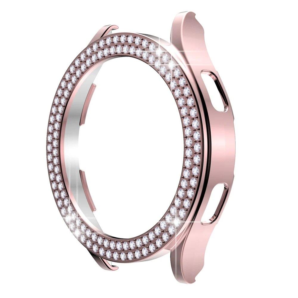 Fashion Two Row Diamond Protector Case for Samsung Galaxy Watch 6 5 4 40mm 44mm Cover Active 2 Women PC Bumper Lightweight Frame