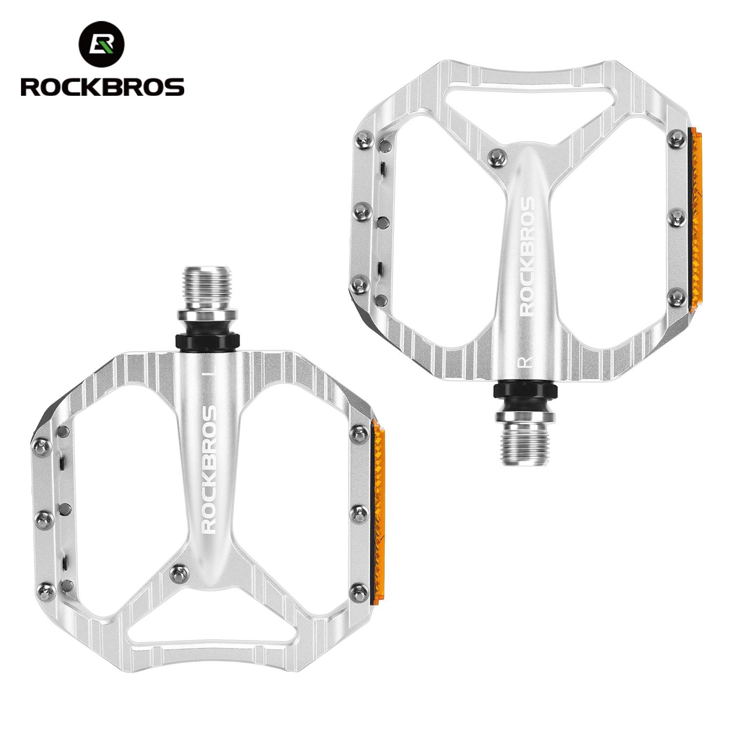 ROCKBROS Bicycle Pedal Non-Slip Durable Single Bearing Aluminum Alloy Reflective Pedal Hollow Design Lightweight Bike Road Pedal