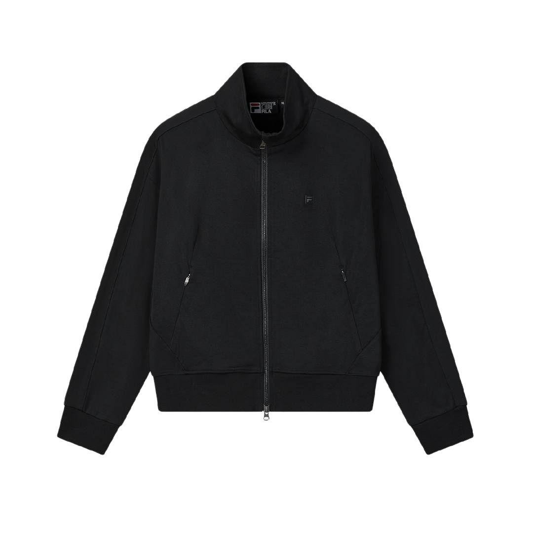 FILA White Stand Collar Solid Loose Zip Knit Long Sleeve Jacket Women jackets F11W623501F-BK S