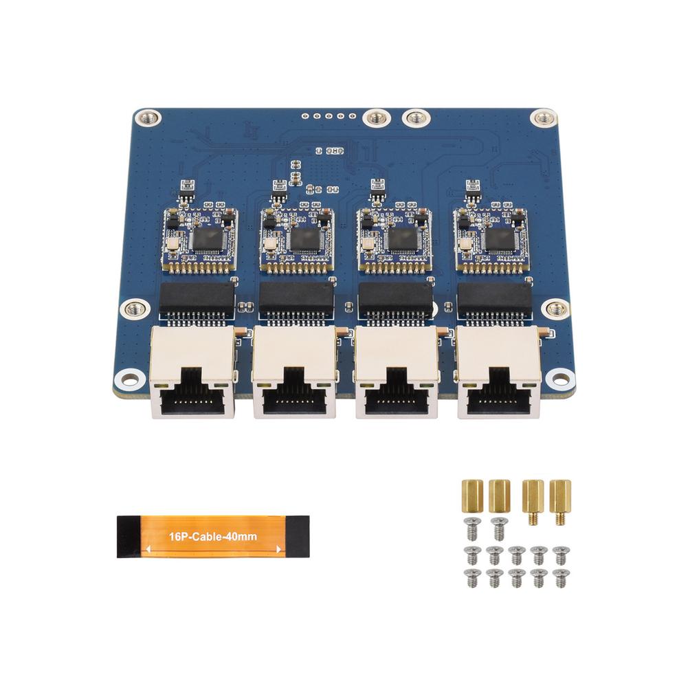 4-Port Ethernet Adapter Board For RASPBERRY- Pi 5 2.5G High Speed Driverless Network Interface Card 91.5mm Circuit Board Part
