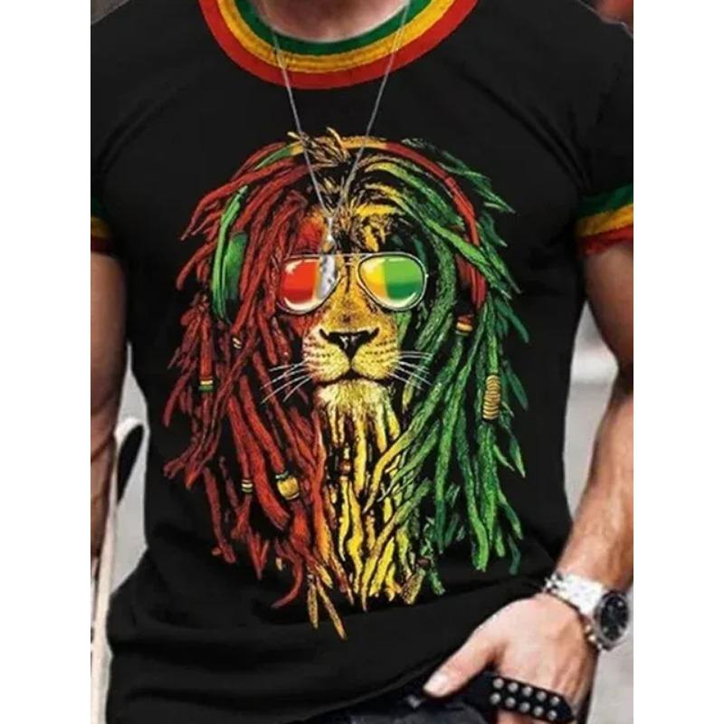 2024 Summer Wolf Print Outdoor Casual Men's 3D Printed T-shirt Loose Comfortable Sports Short Sleeve Street Fashion Crewneck Top