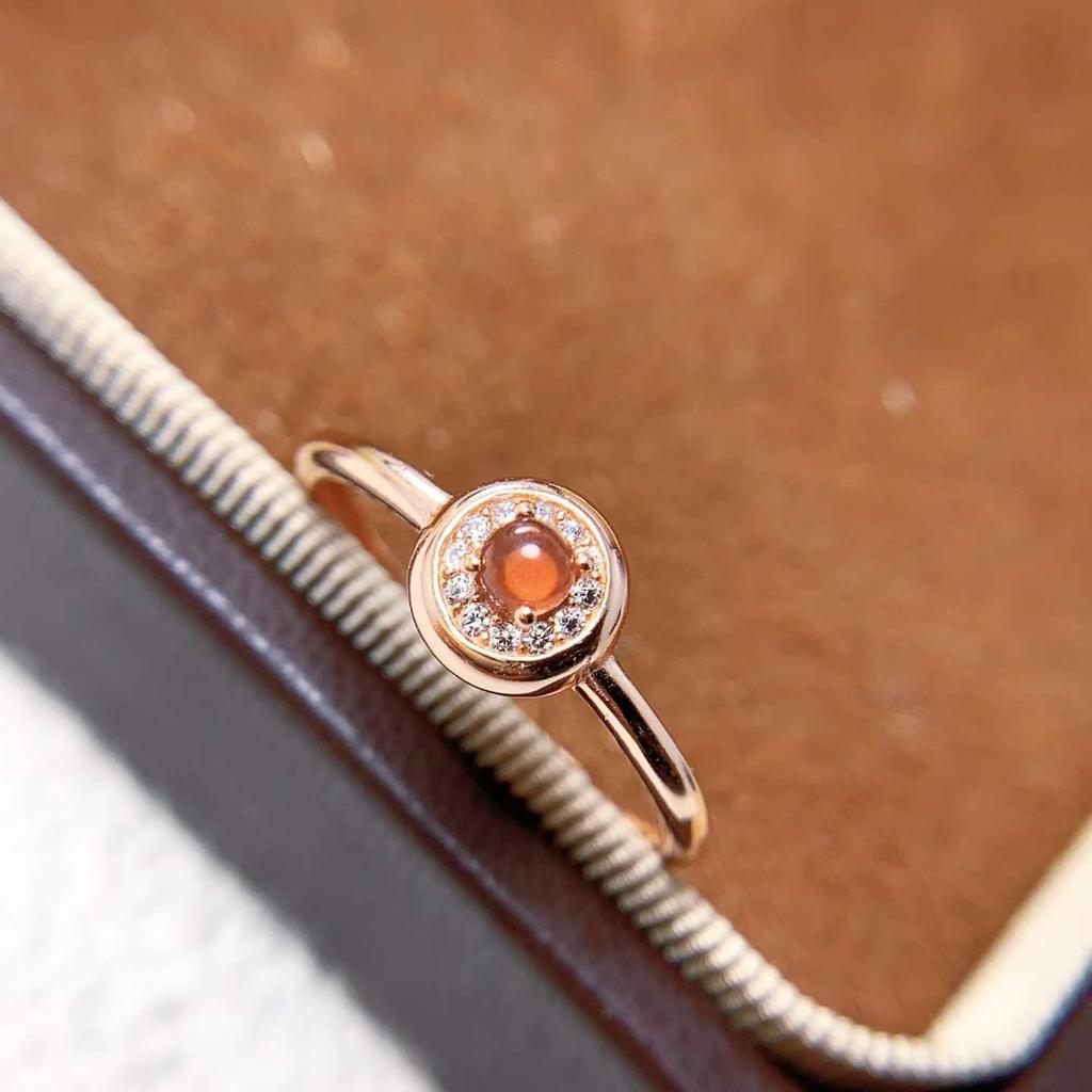 S925 Silver Natural Ruby Ring with Zircon Bezel - Thin Band Women's Gemstone Ring