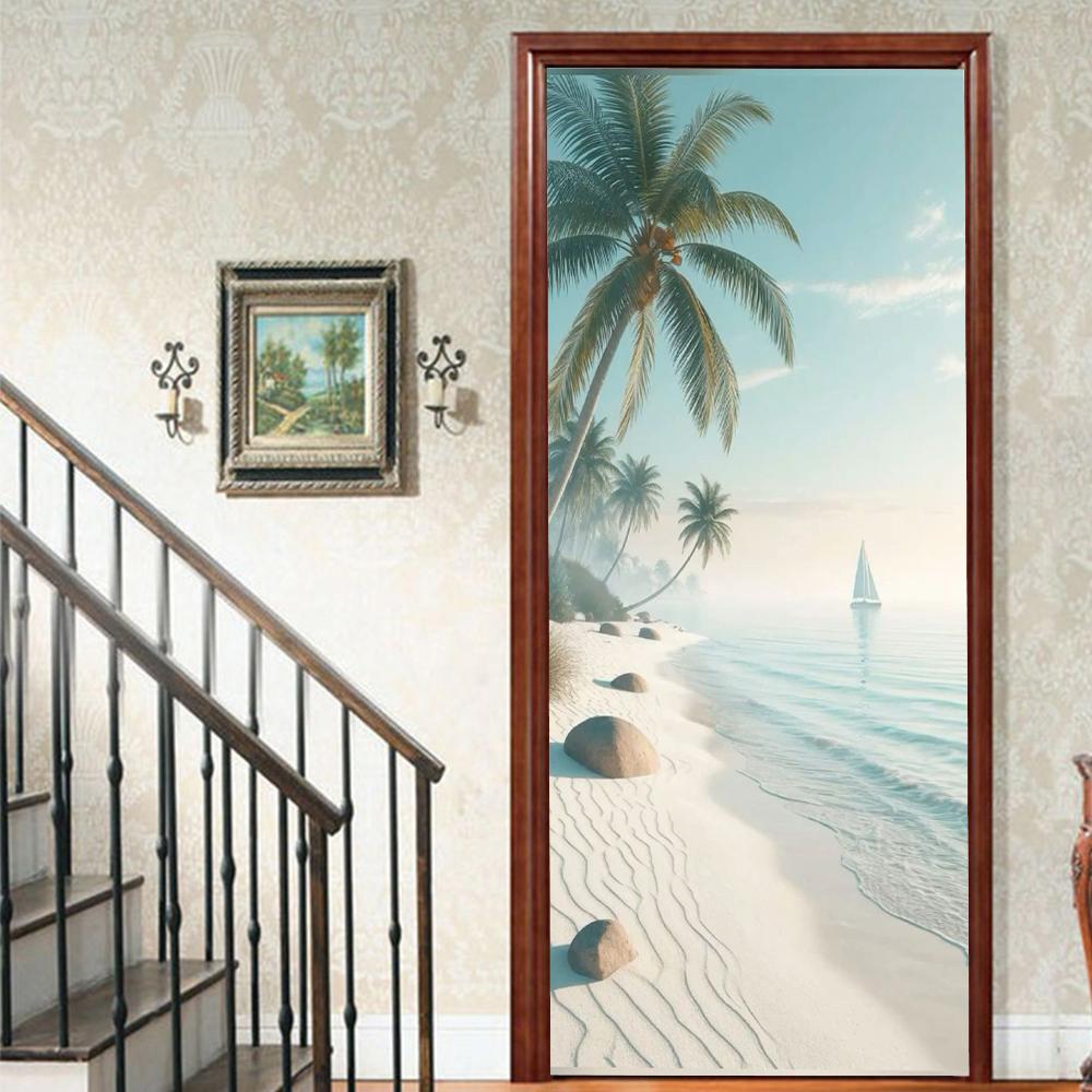 1Pcs landscape Vinyl Door Sticker For Bedroom Home Decor Self Adhesive Removable Wall Decal Door Renovation Waterproof Poster