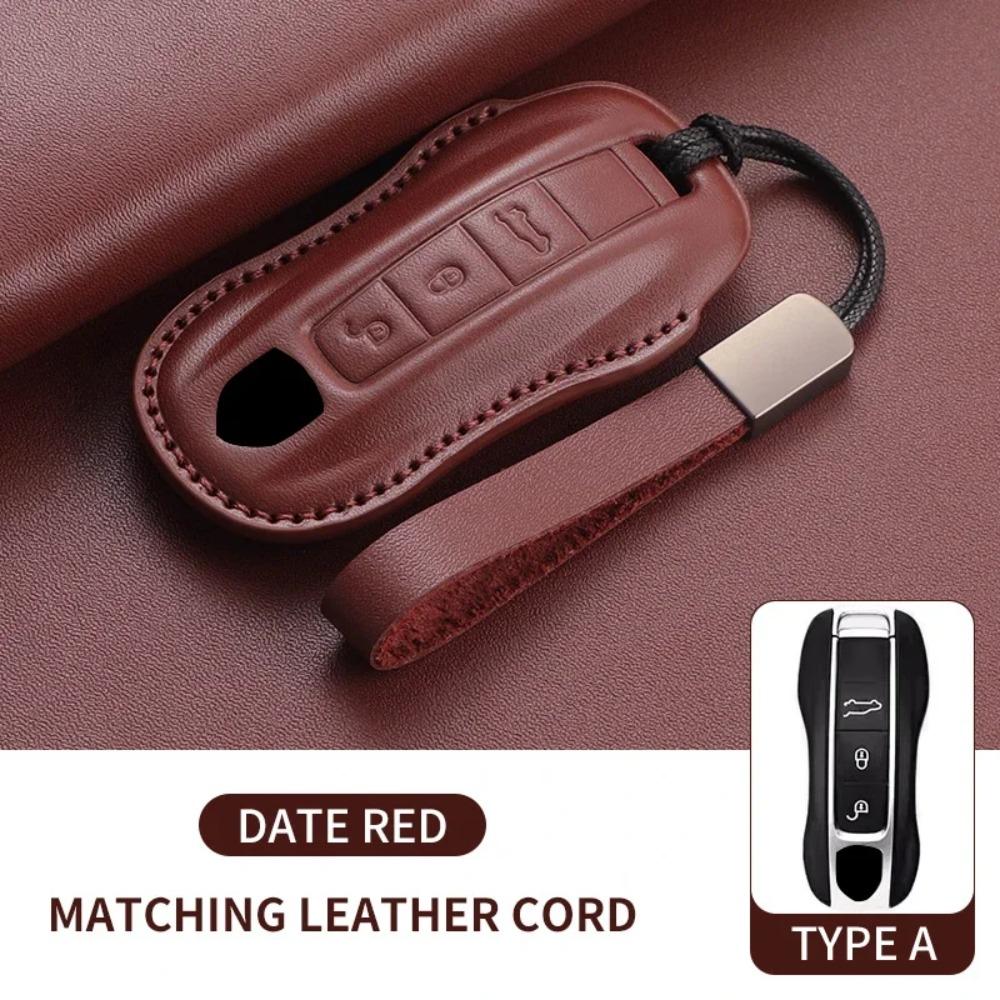 Autoschlüssel Hülle Abdeckung Schale für Porsche 718 Cayenne Panamera 911 Macan Taycan Cayman Boxster Oberste Schicht Leder Autoschlüssel Zubehör