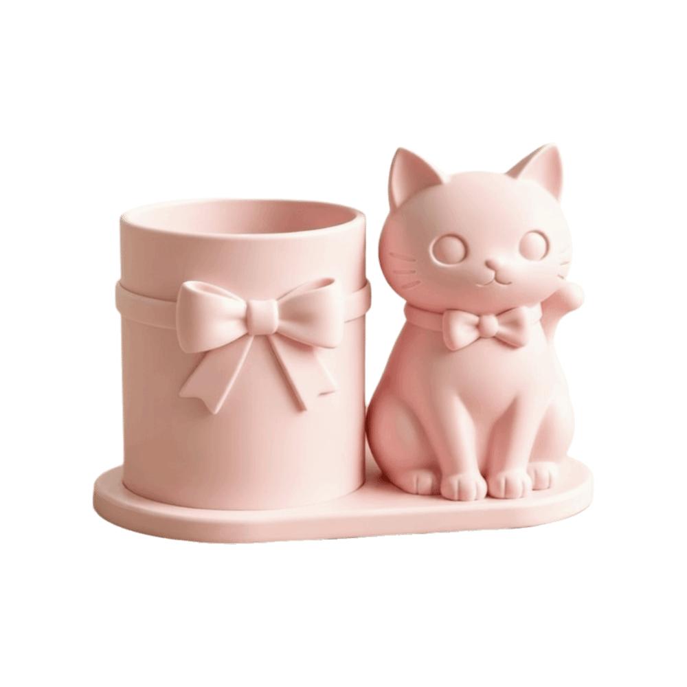 3D Geprinte Katvormige Pennenhouder Plastic Make-upkwast Opbergorganizer Bureau Decoratie