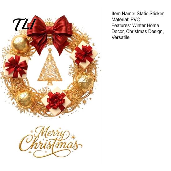 Seasonal Storefront Display Christmas Wreath Static Window Sticker, Decorative Decals for Glass Doors And Windows, Reusable Stickers Removable