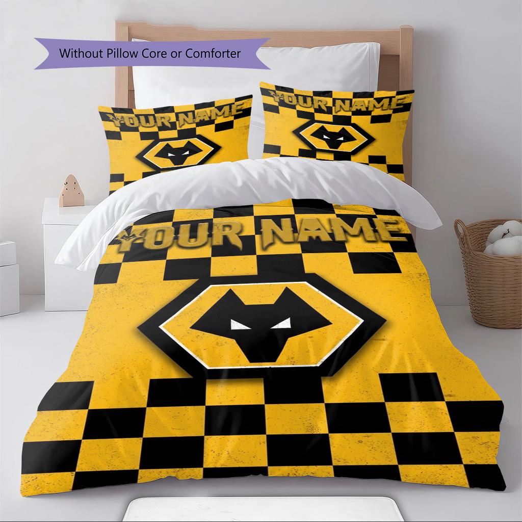 Name Custom Wolverhampton Wanderers Pattern Bedding Set Quilt Cover Pillowcase Home Decor Gift (1 * Duvet Cover + 2 * Pillowcase, Without Core)