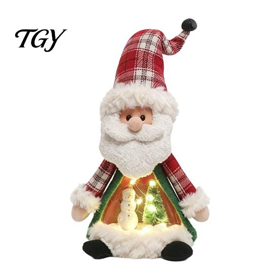 Snowman Holiday Ornament Lighted Christmas Doll Decoration, Cute Plush Santa Claus/Snowman/Reindeer Figurine with Elk Desk Decor Warm LED Light