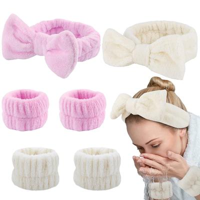Wash Face Headbands 3PCS Women Coral Fleece Hair Bands Cuff Waterproof Bands Absorbent Wristbands Head Band Hair Accessories Set