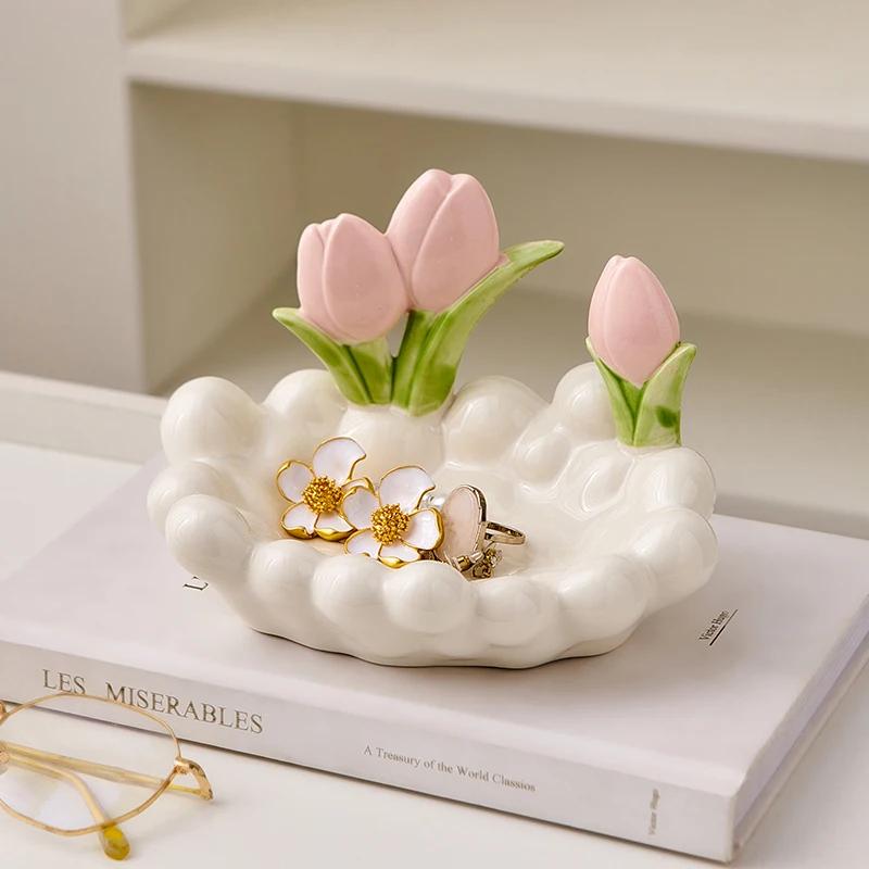 Household Items Practical Ceramic Tulip Storage Box Valentine's Day Surprise Gift Living Room Ornament Decoration