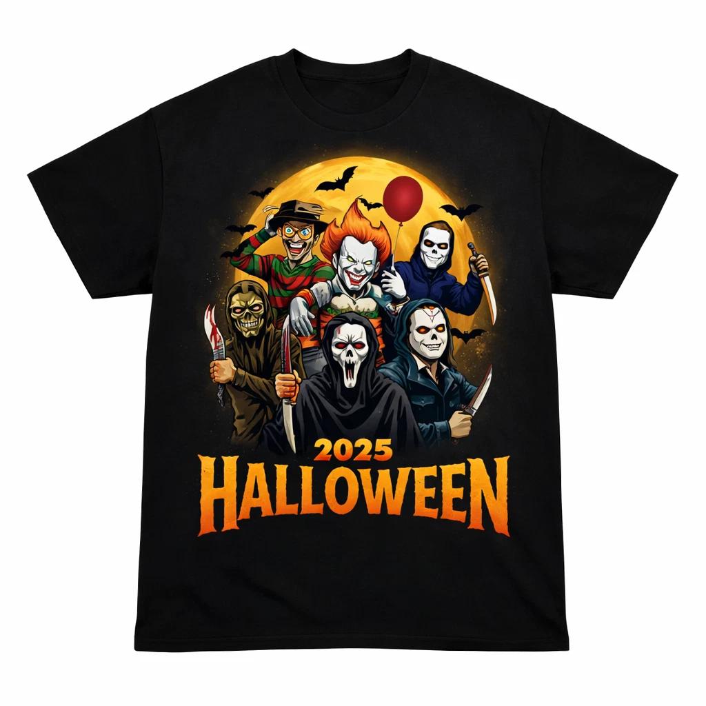 Spooky Horror Style T-Shirt Black Halloween Cartoon Style Unisex Graphic Tee XS