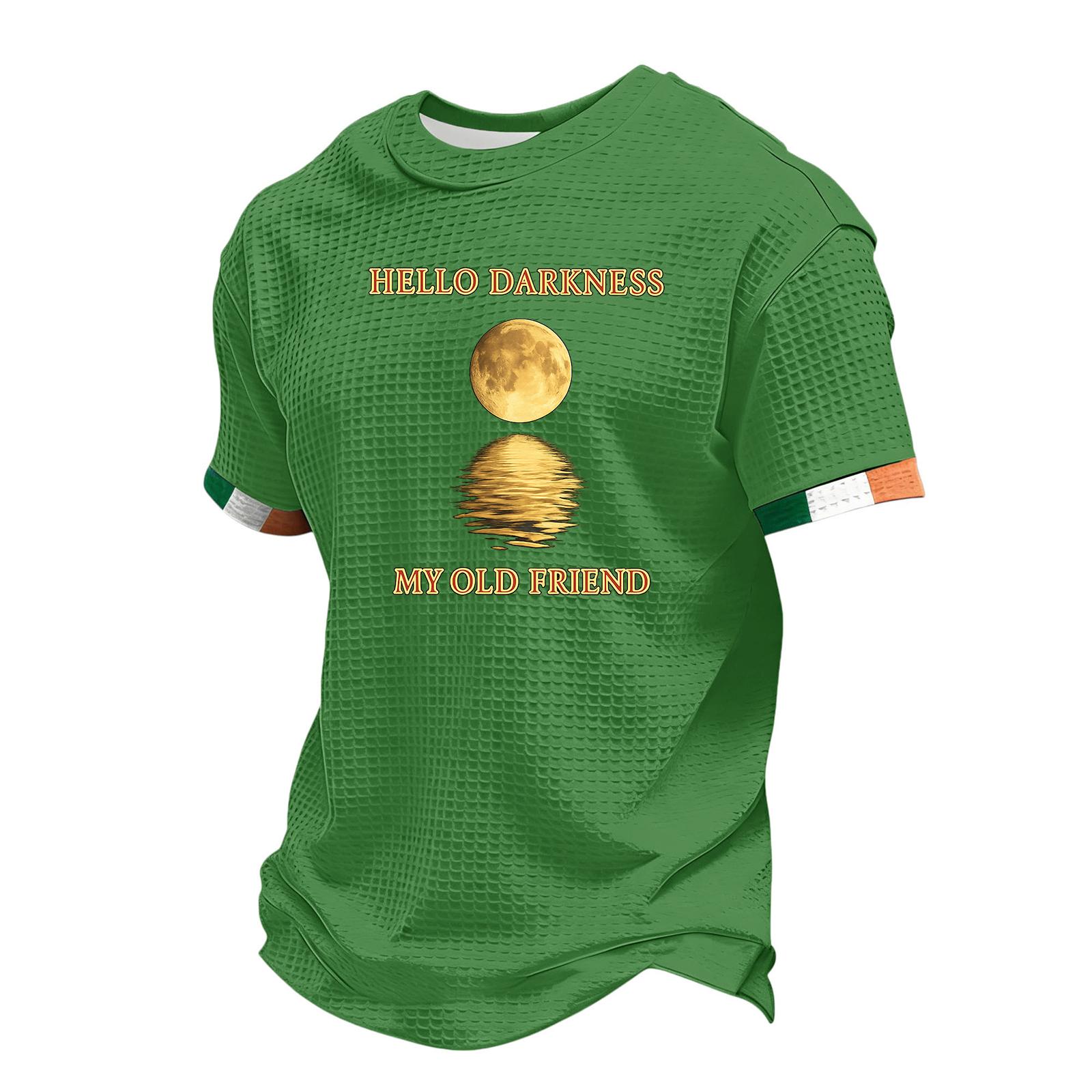 

Men s St. Patrick s Day Printed Waffkle Crewneck Short Sleeve Top L зелений