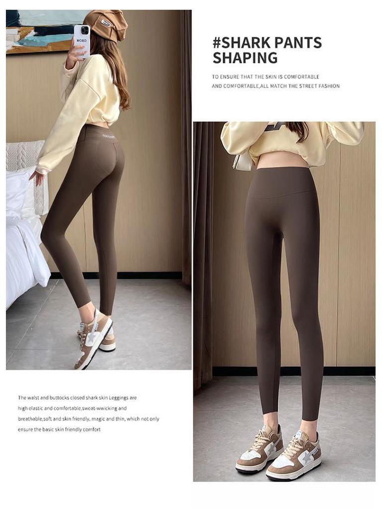 2025 Women's High Waist Black Shark Yoga Leggings - Hip Lift & Ab Control for Spring/Autumn