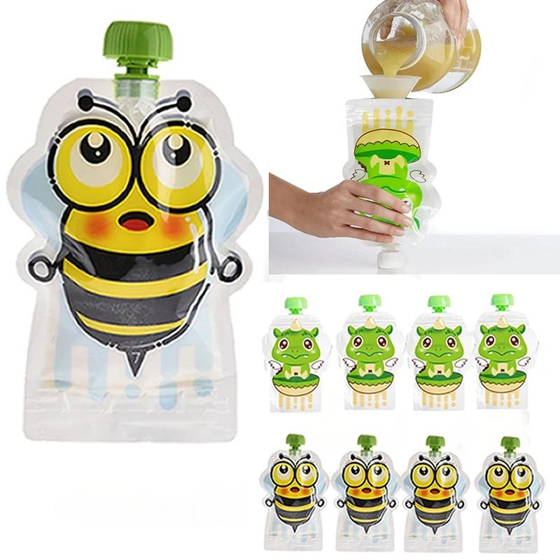 8 peças de Saco Reutilizável para Armazenamento de Alimentos, Iogurte, Leite Bolsas de Alimentos, Recarregável para Crianças Pequenas Alimentos Complementares Garrafa Squeeze Aleatório