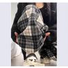 Women's Woolen Plaid Wide-Leg High Waist Pants - Plus Velvet Thick Warm Casual Sweatpants for Autumn/Winter.