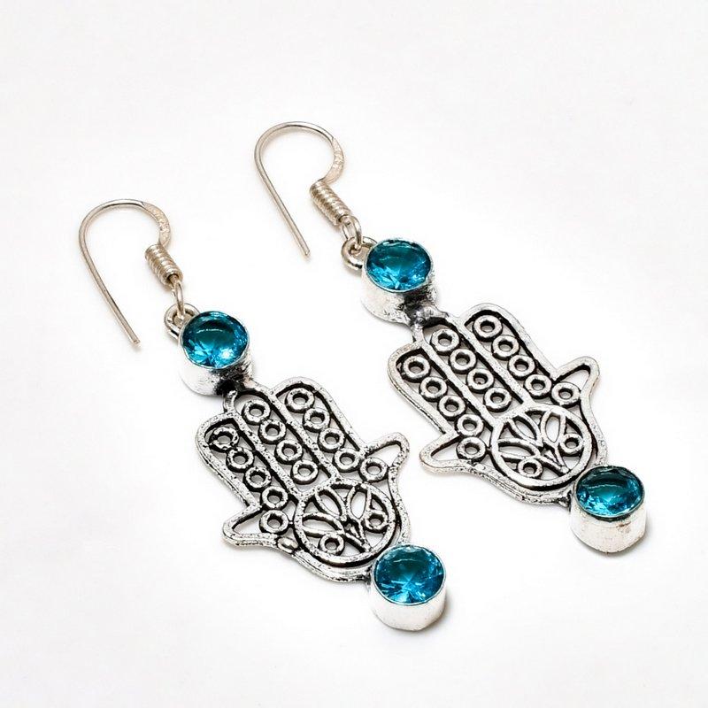 

Ювелирные серьги ручной работы с покрытием из серебра 925 пробы, швейцарский голубой топаз, 2,08 дюйма