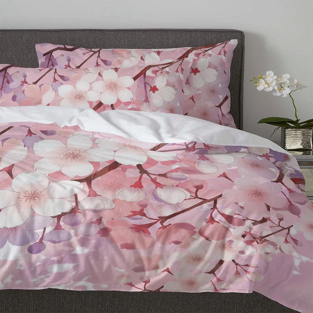 Romantic Flowers Sakura Pink Duvet Cover With Pillow Case Custom 3pcs Bedding Set Quilt Cover Double Bed Home Textile