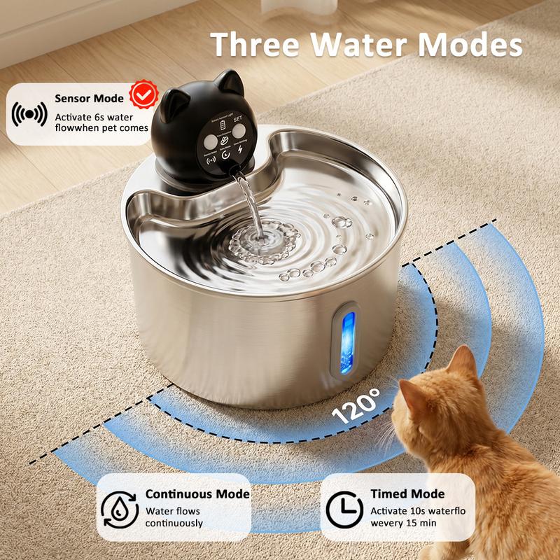 3.2L Wireless Stainless Steel Pet Water Feeder Auto Cat Fountain Faucet Smart Dog Water Dispenser Visual Window Drinking Bowl