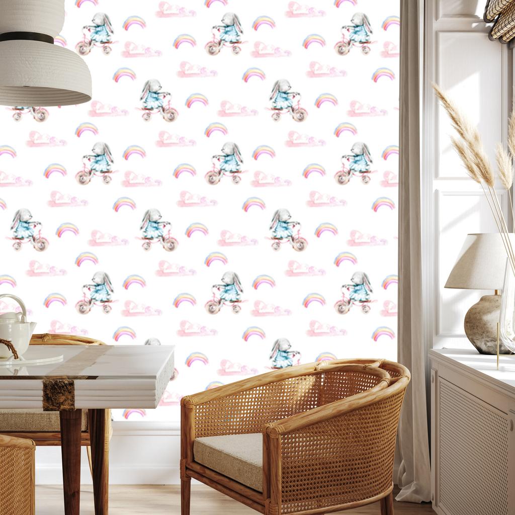 Wallpaper Bunnies rainbows and hearts for living room and bedroom 50x1000