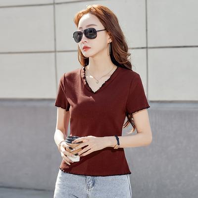 Damen Sommer Neues V-Ausschnitt Einfaches Kurzarm-Top