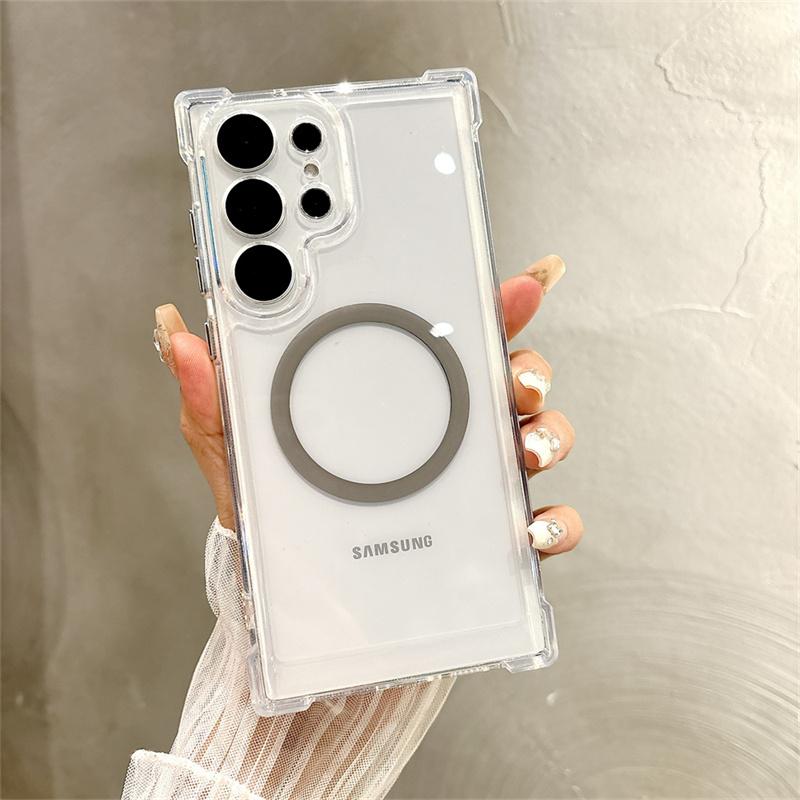 For Magsafe Transparent Magnetic Phone Case For Samsung Galaxy S25 S22 S23 S24 Ultra Plus Wireless Charging Cover Clear Case