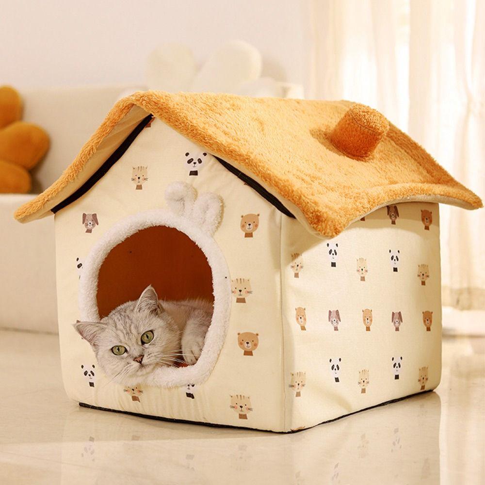 Cute Oxford Cat Kennel Warm House Removable and Washable Cat Bed Closed Puppy Nest for Winter