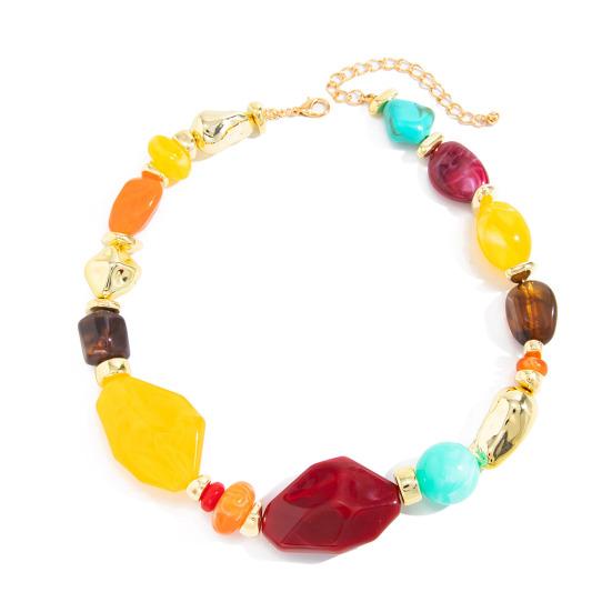 Colar Boho, Gargantilha Colorida de Contas de Resina, Colar Irregular Retrô para Mulheres, Joias Boho de Verão