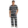 Men's Short Sleeve Pajama Set with Long Pants, Button Crotch, Elastic Waist Drawstring - Comfortable Sleepwear