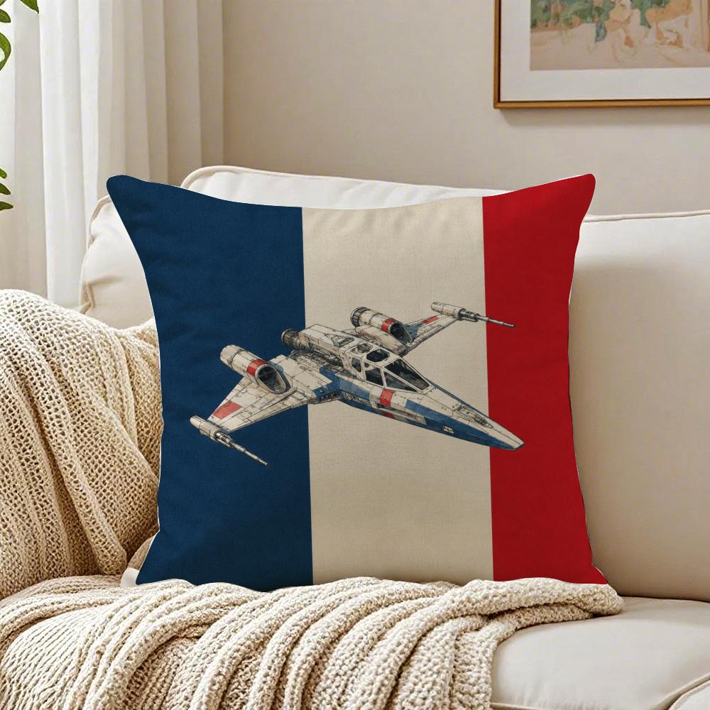 Star Plane Fighter Beige Linen Cushion Cover Organic Short Plush Cushion Covers Machine Washable Wrinkle-Resistant Soft Durable