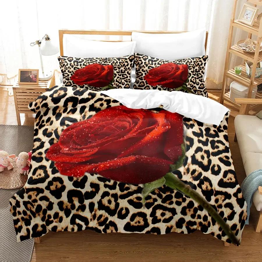 Comforter Red Roses Queen Size King Full 3D Bedding Sets Flower Quilt Linens Single Double Bed