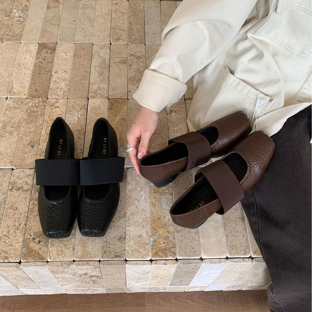 2025 New Autumn Shallow Mouth Elastic Band Granular Pattern Ballet Pig Nose Ballet Women's Single Shoes