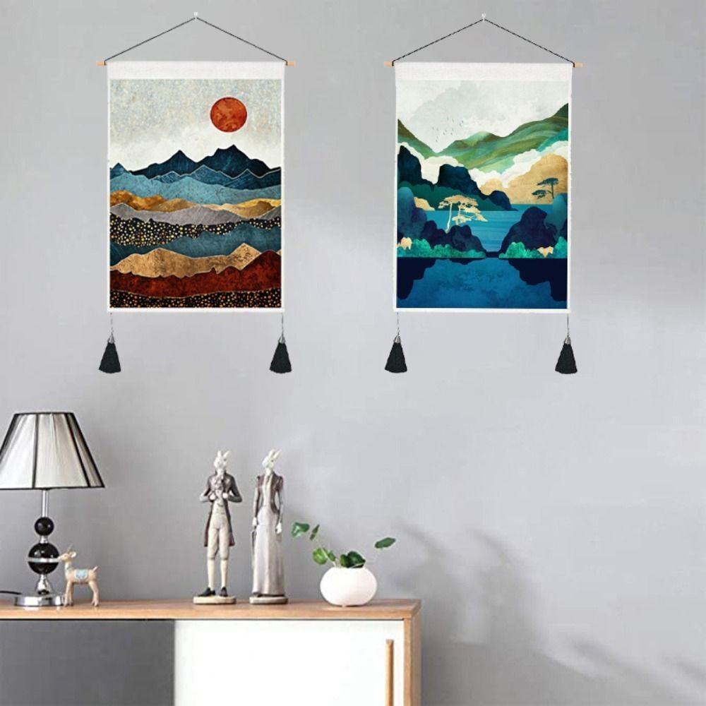 With Tassel Sunrise Landscape Tapestry Hanging Wall Poster  Home Decor