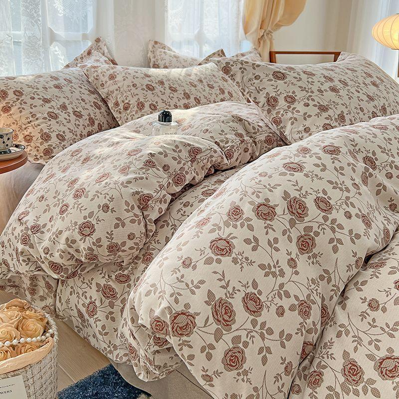 Pastoral Style Ins Style Duvet Set Bedding Set Small Floral. Warm And Thickened  Double-layer Washing Cotton Bed Sheet And Duvet