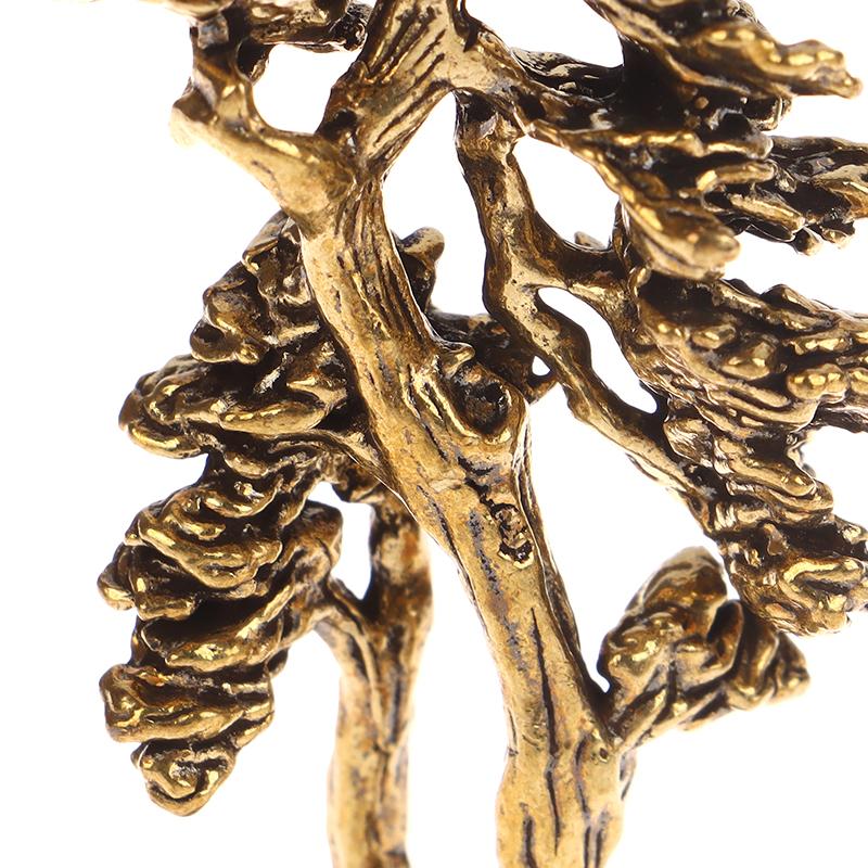 1Pc Brass Mini Welcome Pine Figurine Tree Miniature Landscape Small Bonsai Tree Statues Decorations Accessories