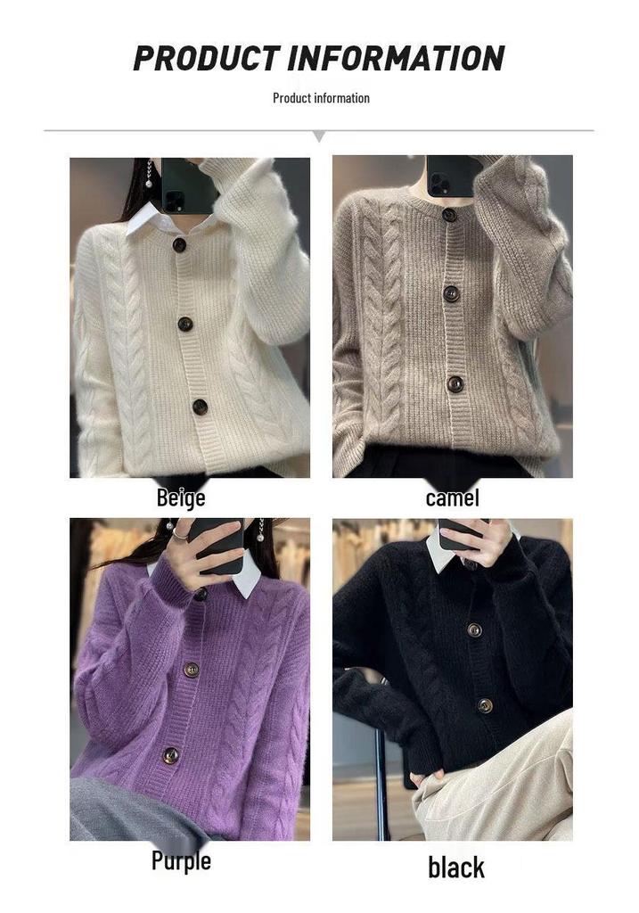 Women's Wool Cardigan - 2025 Autumn/Winter, Stylish, Slim, Casual, Short, Loose, Long Sleeve Sweater
