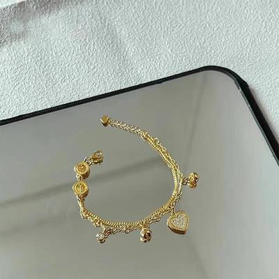 Ancient Blessing Heart Bracelet: Double-Layer Love Jewelry with Red Hearts, Perfect Gift for Her