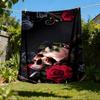 1pc Skull Roses Print Outdoor Flannel Blanket Soft All Season Polyester Throw , Perfect for Picnics & Travel , Picnic Accessory